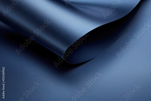 Abstract composition of textured blue paper curving creating depth and shadows for design elements