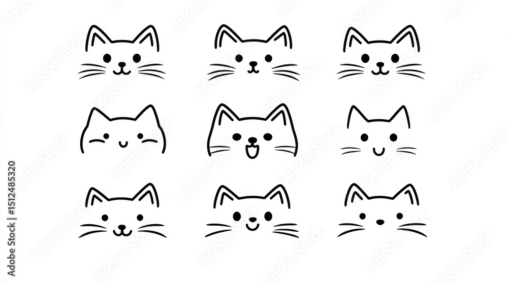 Naklejka premium Cute cat faces in a grid