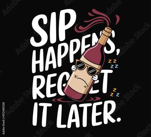 Fun Wine Bottle Cartoon Character Wearing Sunglasses on Transparent Background