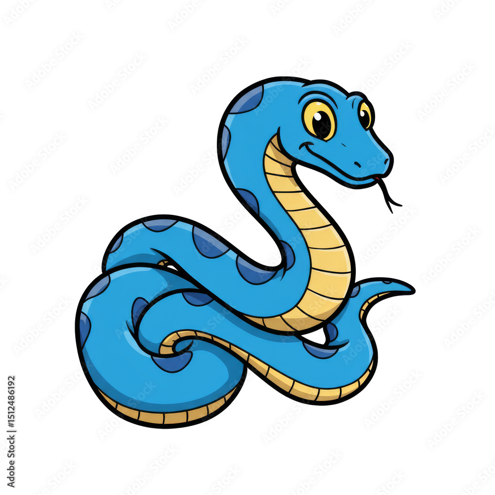 Fototapeta premium Blue 2D Cartoon Snake isolated on transparent background, PNG