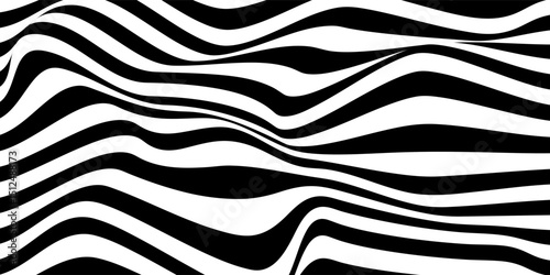 Wave of optical illusion. Abstract black and white illustrations. Horizontal lines stripes pattern or background with wavy distortion effect