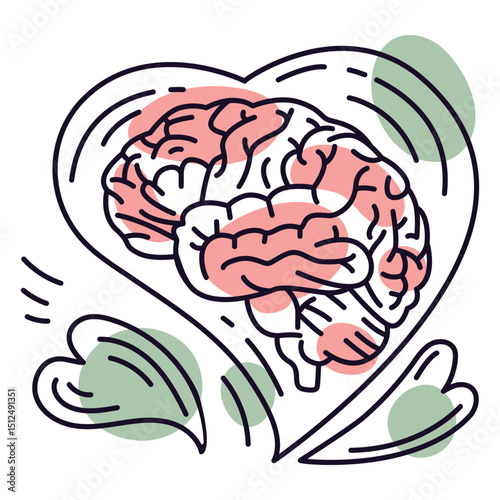 Brain hearts color stroke