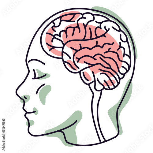 Head with brain color stroke