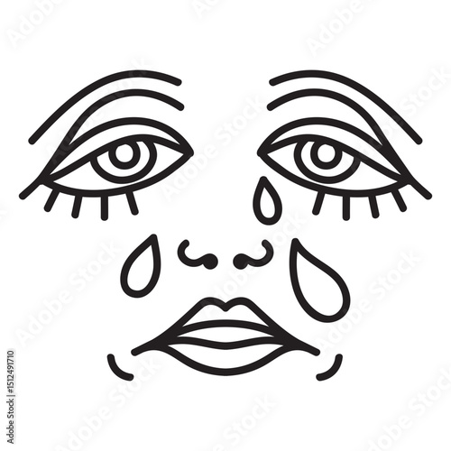 Line drawing of a woman's face with tears