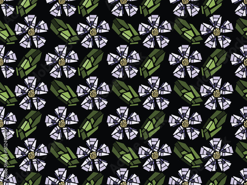 Blooming white flower blossom  mosaic . Seamless vector pattern. 