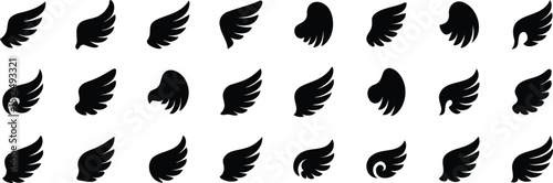 Elegant stylized wing logo elements in bold black vector format for branding, aviation, luxury, or fantasy-themed design