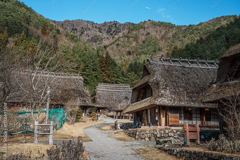 Thatched Roof Village and Mount Fuji at Saiko Iyashi no Sato Thatched Roof Village and Mount Fuji at Saiko Iyashi no Sato