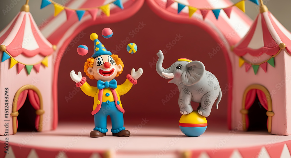 Naklejka premium Playful Circus Clown and Elephant Cake Topper Figurines