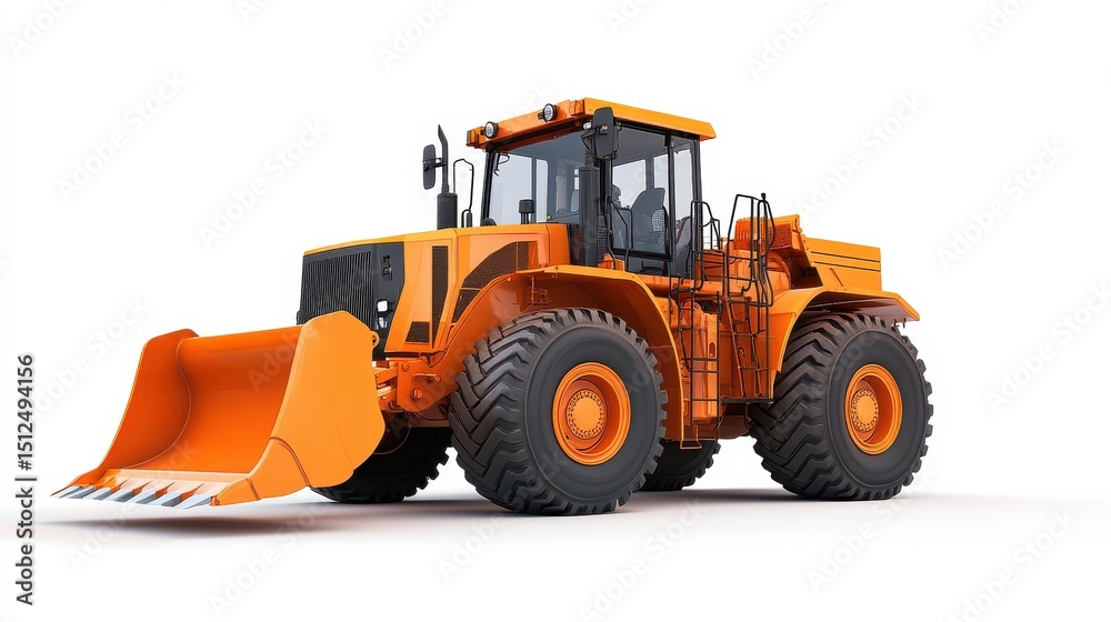 Naklejka premium Orange wheel loader isolated on white