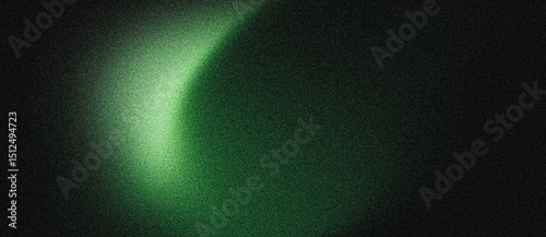 Fototapeta Naklejka Na Ścianę i Meble -  Glowing green abstract shape dark grainy black background noise texture futuristic dynamic poster