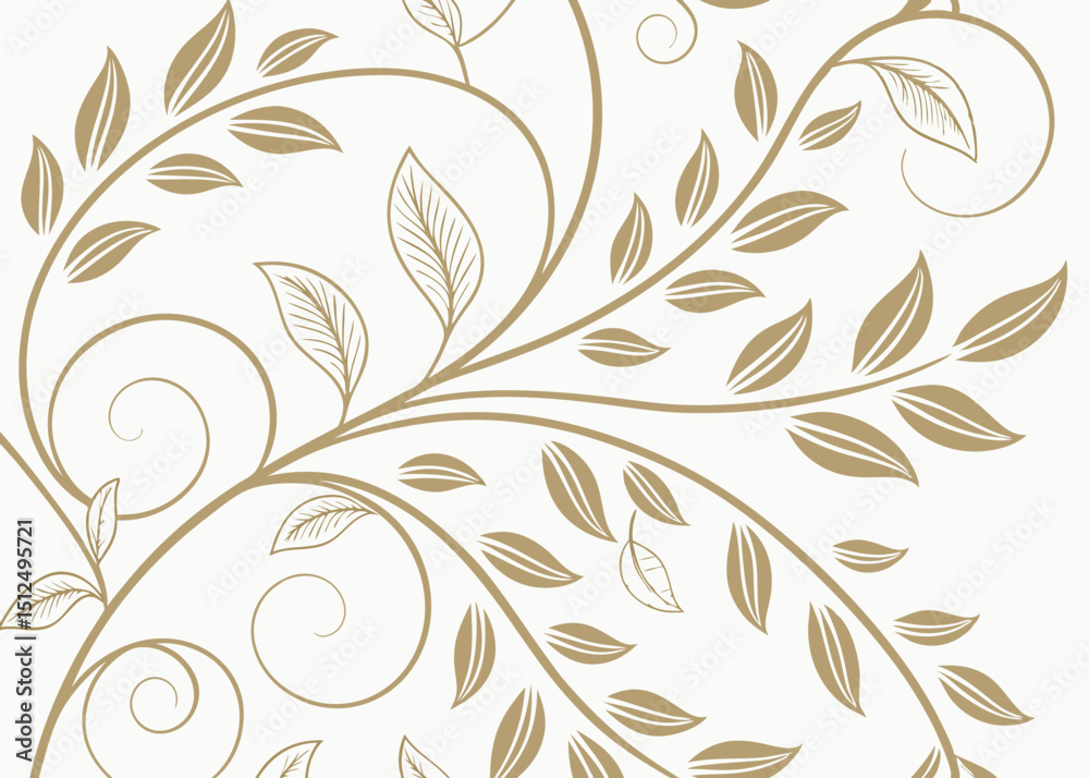 Fototapeta premium Botanical floral ornament in baroque Art Deco style. Hand drawn wallpaper vector with jungle leaf pattern and wavy vintage lines. Elegant luxury background for illustration use.