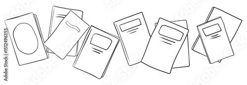 Banner of books for study or reading drawn by hand with black outline. Vector isolated images for banner design, educational programs, knowledge day and September 1.