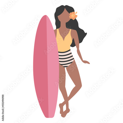 Girl swimsuit flower surfboard flat