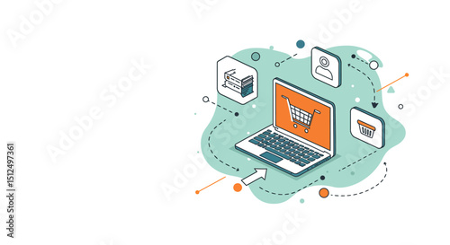 Online business. Vector illustration for web banner, social media banner, business presentation, marketing material.
