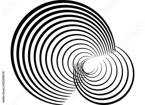 Vector design element of black swirling lines on white background. Abstract intertwined rings. Black and white striped pattern. Vector background. Flowing. Optical