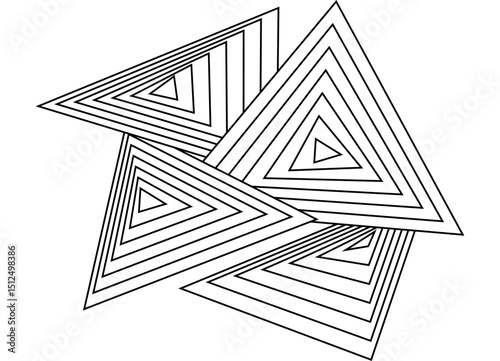 Vector design element of thin black lines on a white background. Abstract intertwined pyramids. Black and white striped pattern. Vector background. Flowing. Optical