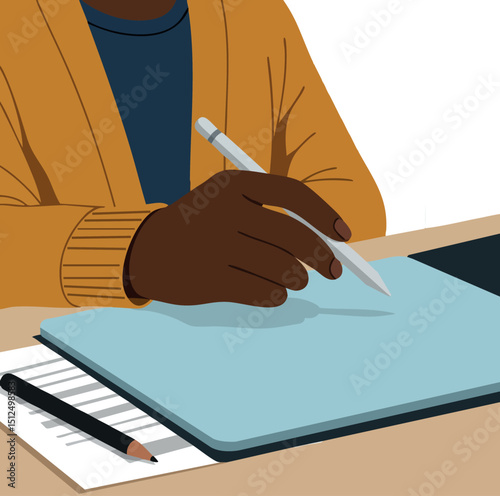 Digital drawing tablet usage with pen and pencil on desk workspace vector illustration 