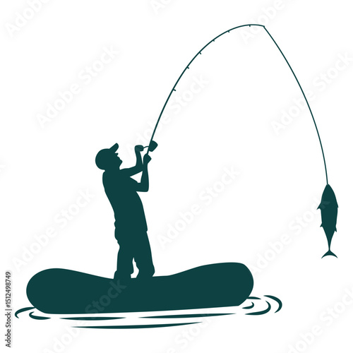 Fisherman boat rod fish silhouette