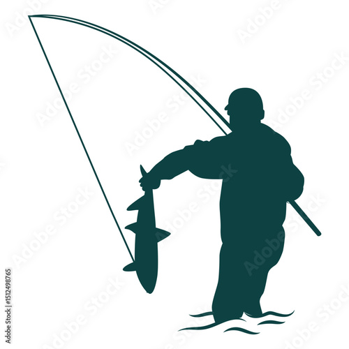 Fisherman catch fish rod silhouette