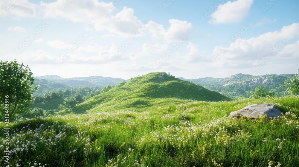 Naklejka premium A lush, green hill extends into a clear, blue sky