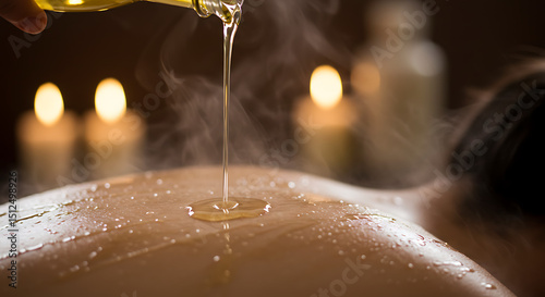 Warm oil being poured onto a wet back.