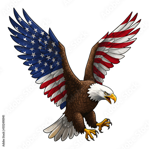 Happy Independence Day USA 4th of July hand Drawn Style Eagle Spread The Wing With American Color.