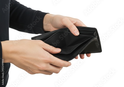 Empty wallet in hands isolated on white background