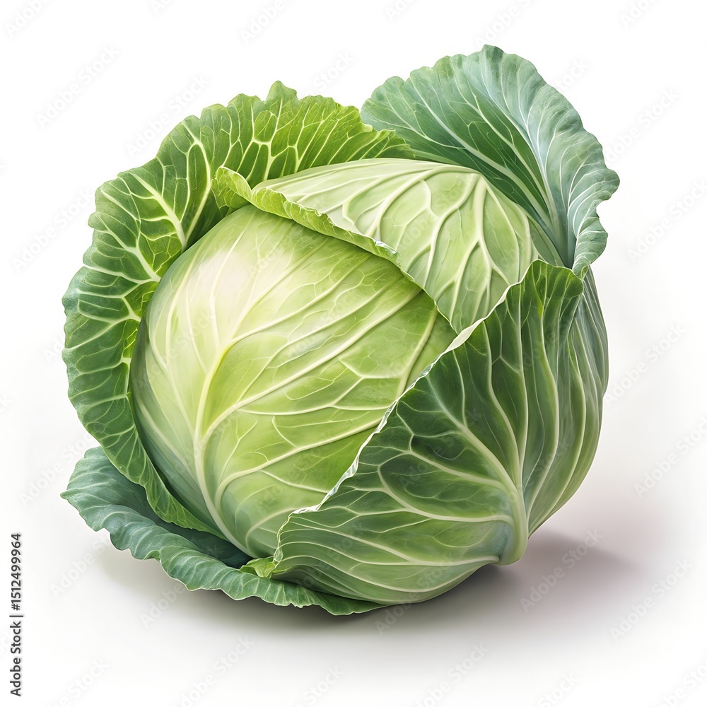 Obraz premium A whole head of fresh green cabbage isolated on white background