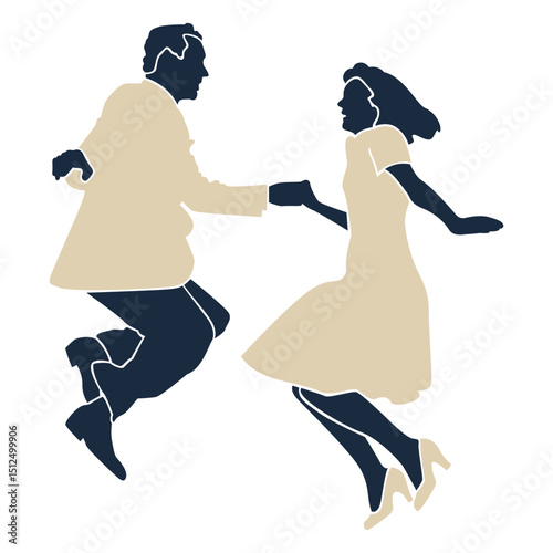 Duotone swing dancing couple jumping