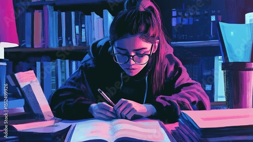 Wallpaper Mural A student pulling an all-nighter, surrounded by study materials and coffee. Torontodigital.ca