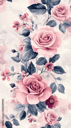 Seamless Elegant Floral Pattern – Soft pastel blooms with timeless charm. Ideal for luxury packaging, wedding stationery, and feminine branding with a refined, delicate touch. High quality photo