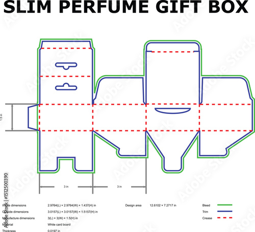 Slim perfume gift box packaging die-cut template design
