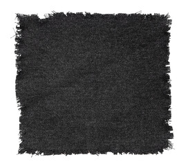 Piece of black torn denim on a white background. Denim texture