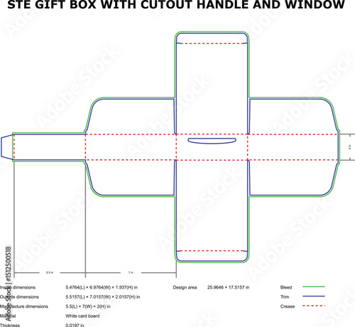 Gift box template die cut handle window design