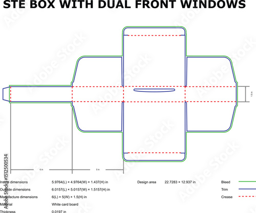 Ste box template dual front windows die cut packaging design
