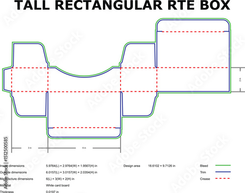 Tall rectangular rte box packaging die-cut template design