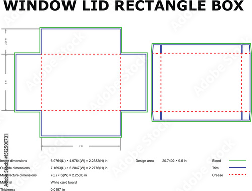 Rectangle window lid box packaging template die-cut design