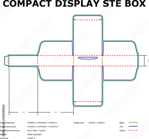 Compact display box template die cut design white card stock