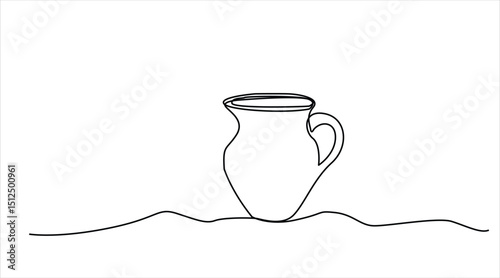 Abstract jug, pitcher for milk, water, juice, continuous single one line art hand drawing sketch logo