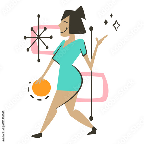 Woman retro playing bowling