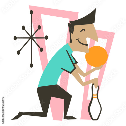 Bowling retro man playing