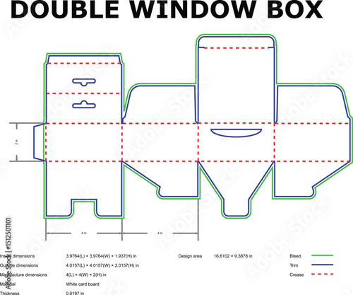 Double window box packaging template die-cut design