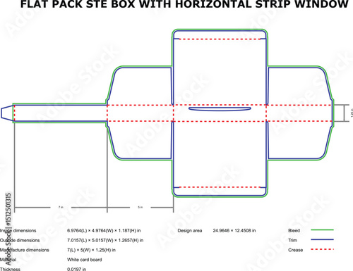 Flat pack ste box template horizontal strip window die-cut design