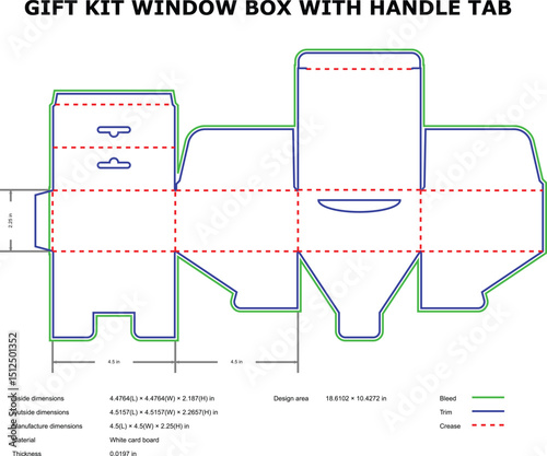 Gift kit window box packaging die-cut template with handle