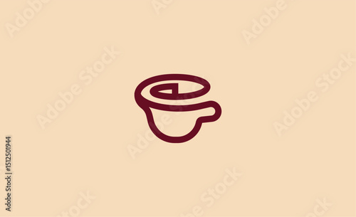 Logo Linear aesthetic coffee cup and rose flower. Romantic coffee shop, cafe and eatery concept.