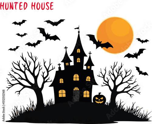 Scary Halloween Haunted House Black Silhouette 