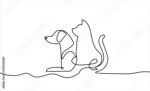 cat and dog line single design illustration template