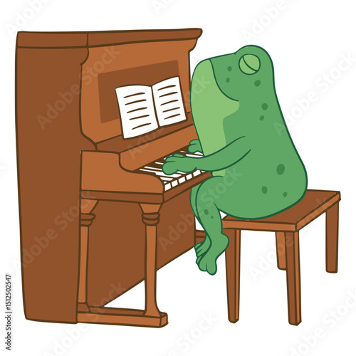Green frog performing piano