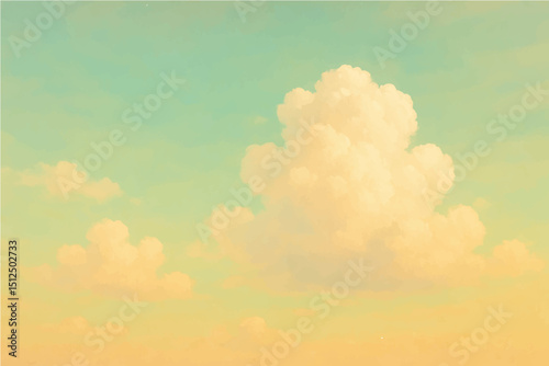 A vector illustration of fluffy clouds set against a gradient sky. The sky transitions from a soft peach tone in the upper corner to a light blue in the center, with a light orange shade in the lower 