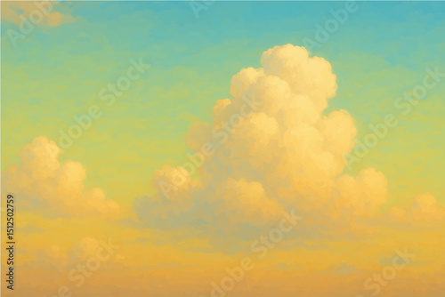 A vector illustration of fluffy clouds set against a gradient sky. The sky transitions from a soft peach tone in the upper corner to a light blue in the center, with a light orange shade in the lower 